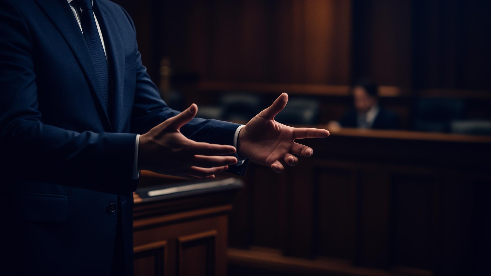 Defense attorney in courtroom